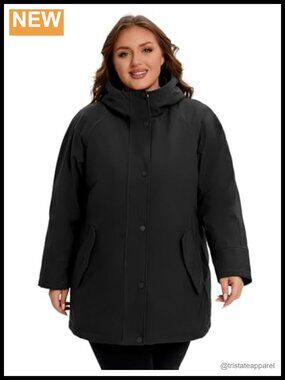 Womens Plus Size Winter Puffer Coat Hooded Down Alternative Insulated